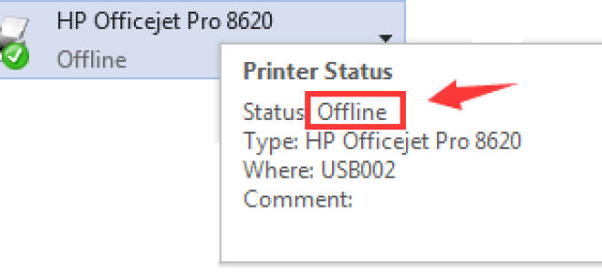 Автономное состояние принтера HP в Windows 10/7