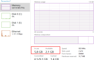 Высокое использование памяти в Windows 10