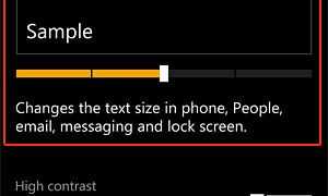 Как увеличить размер шрифта на Lumia 920 Windows Phone 8?