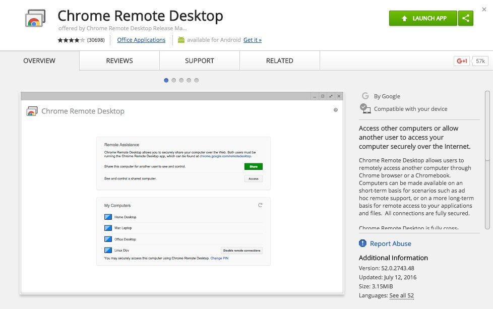 Приложение Chrome Remote Desktop