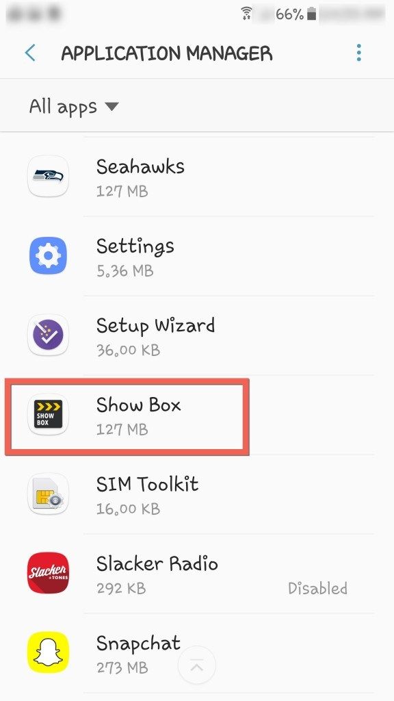 Диспетчер приложений Showbox