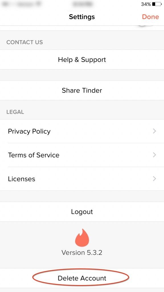 Удалить учетную запись Tinder