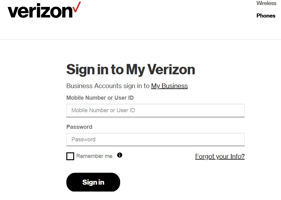 Вход в Verizon