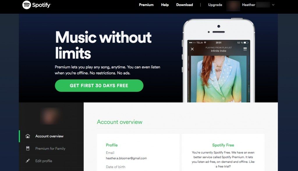 Spotify 30 дней бесплатно