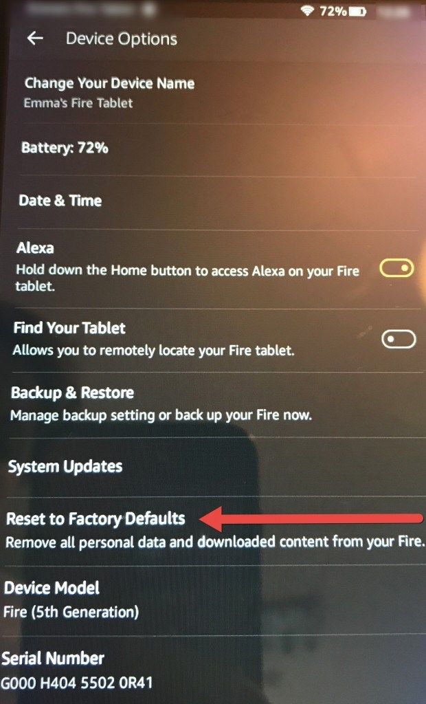 Kindle Fire сбрасывается на заводские настройки