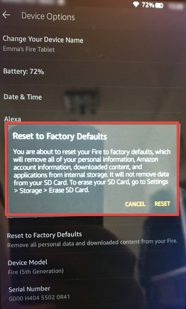 Сбросить Kindle Fire Tablet