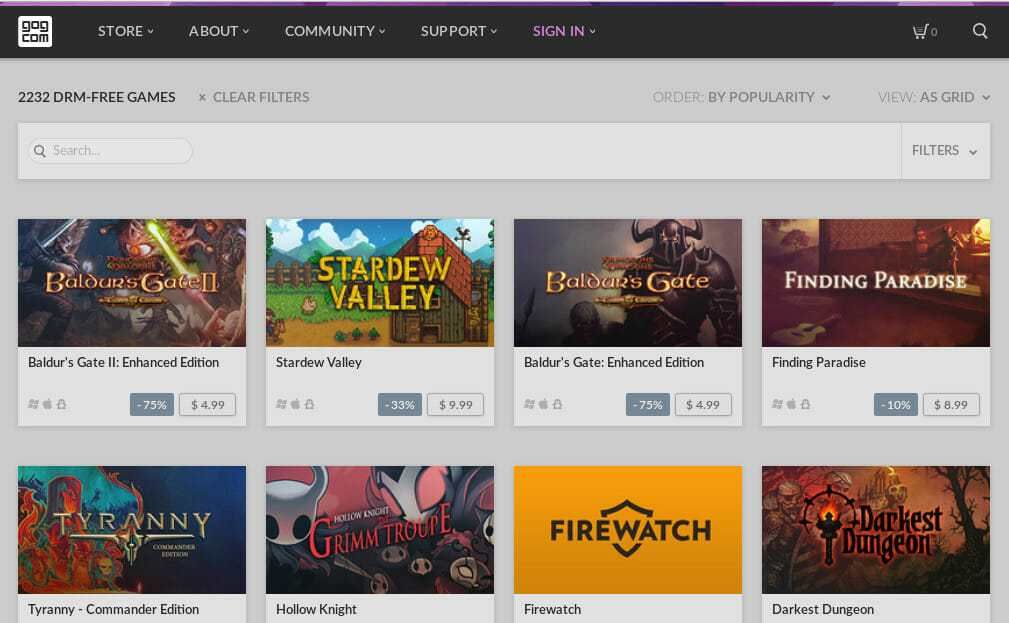 GoG Linux Games