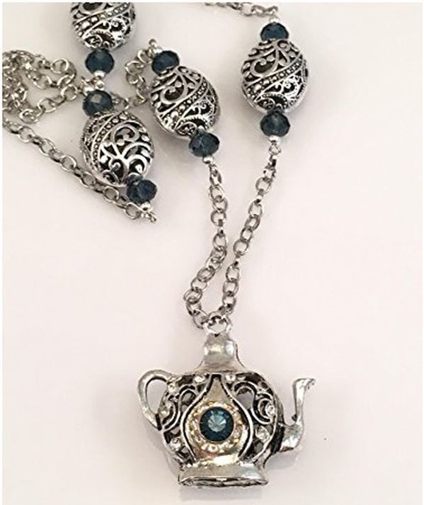 Ожерелье из оловянного чайника с синими стразами