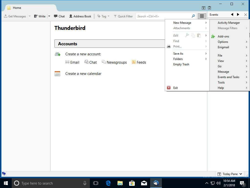 Thunderbird Открыть меню дополнений