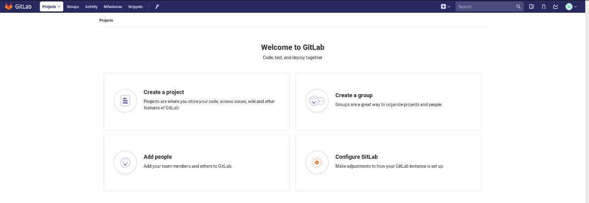 Экран приветствия Gitlab