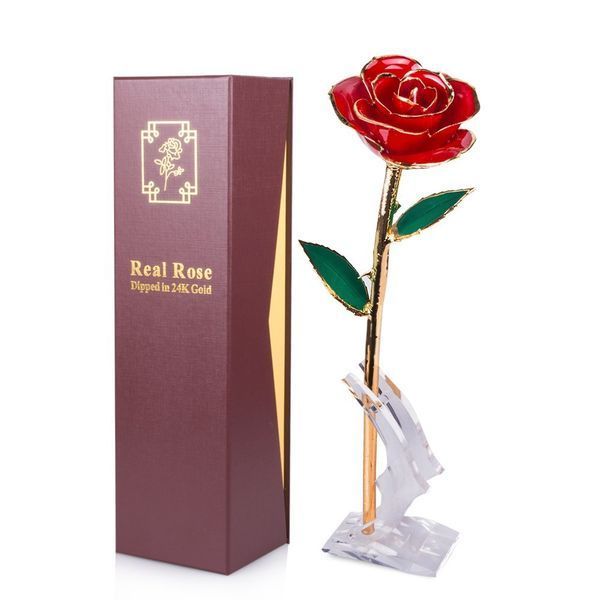 Золотая окунутая роза первые юбилейные подарки для жены