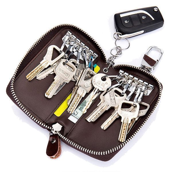 Кожаный бумажник для ключей с крючками и брелок
