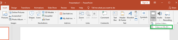 воспроизвести видео в PowerPoint