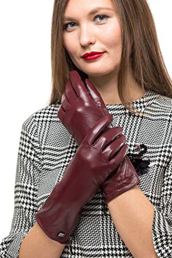 Кожаные перчатки на молнии с длинным рукавом для женщин