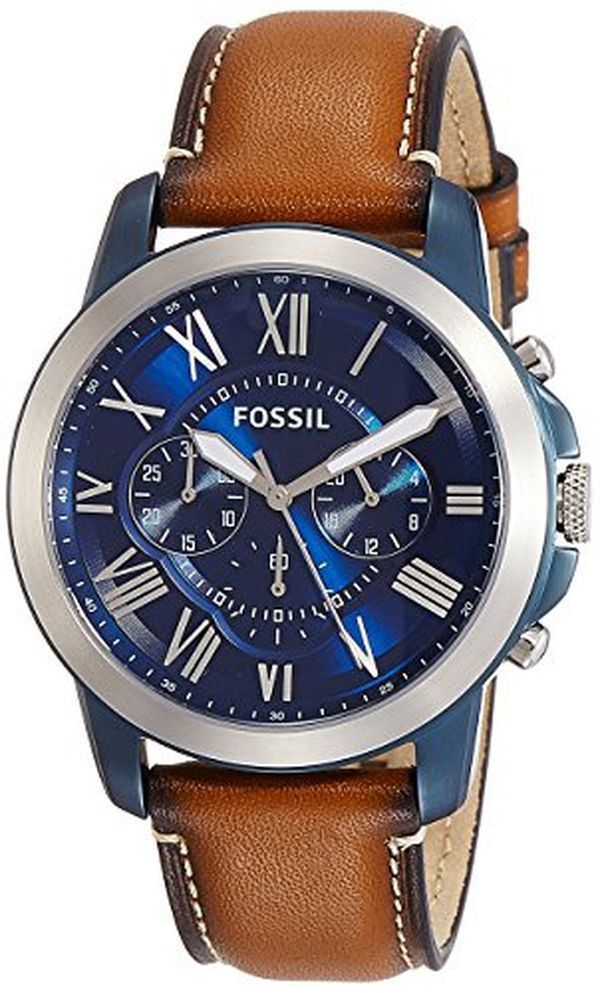 Кварцевые часы с хронографом из нержавеющей стали и кожи Fossil Mens Grant