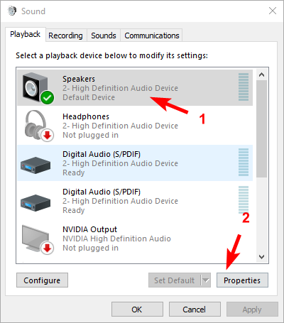 Изменить звуковой формат динамика Windows 10