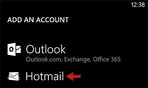 Добавить учетную запись Hotmail Option