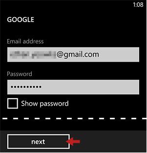 Пароль электронной почты Google Далее