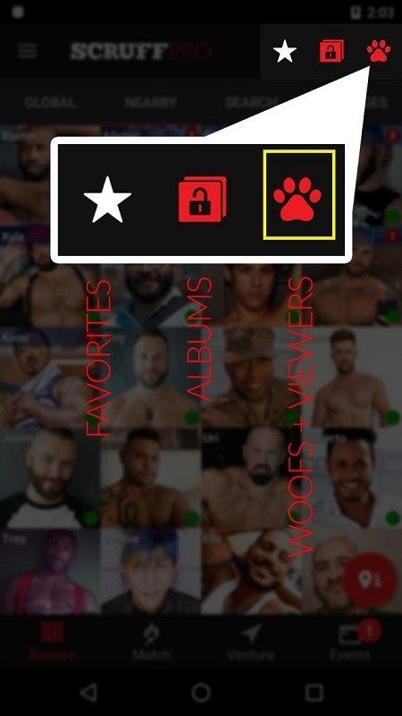 Видя зрителей в Scruff