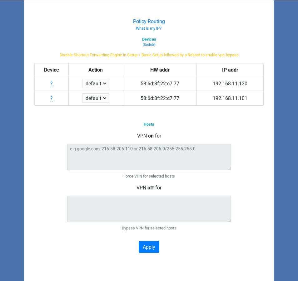 Параметры приложения FlashRouter