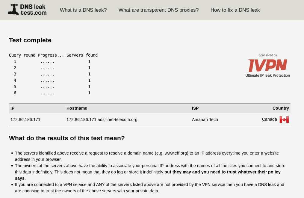 Проверка на утечку DNS