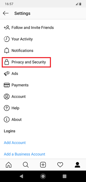 Настройки Instagram