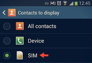 опция sim в контакте с экраном дисплея