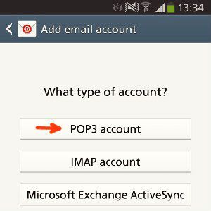 добавить экран учетной записи электронной почты