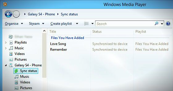Состояние синхронизации проигрывателя Windows Media