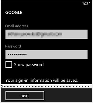 Экран пароля имени пользователя Google