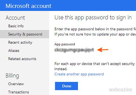 пароль приложения Microsoft