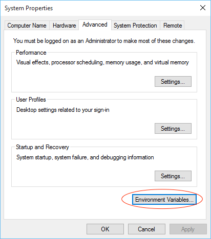 переменные окружения-в-набор Windows 10-