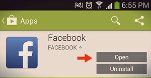 кнопка открытия приложения facebook
