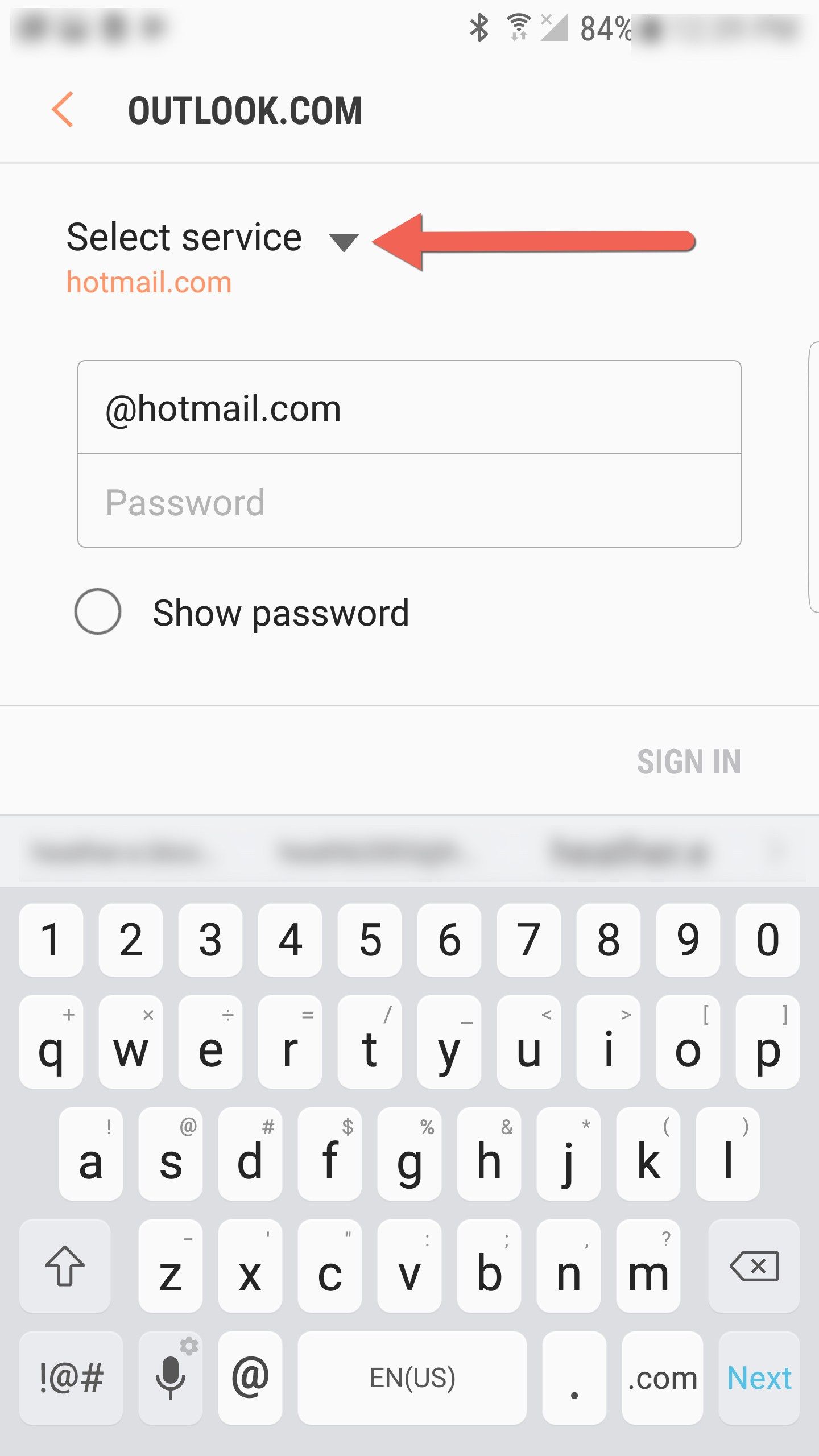 Выберите Hotmail