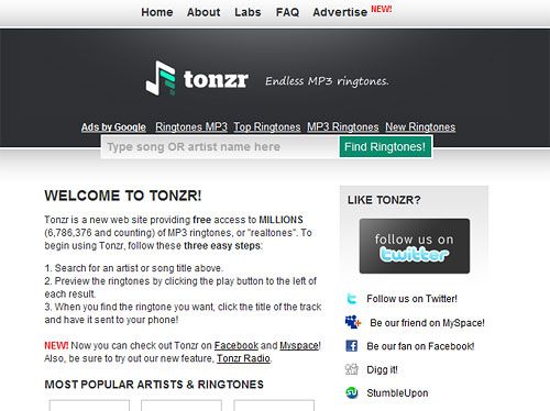 Веб-сайт Tonzr