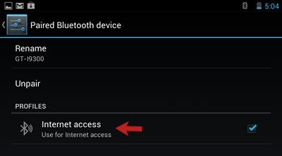 Экран сопряженного устройства Bluetooth