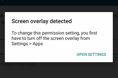 Отключить наложение экрана на Android
